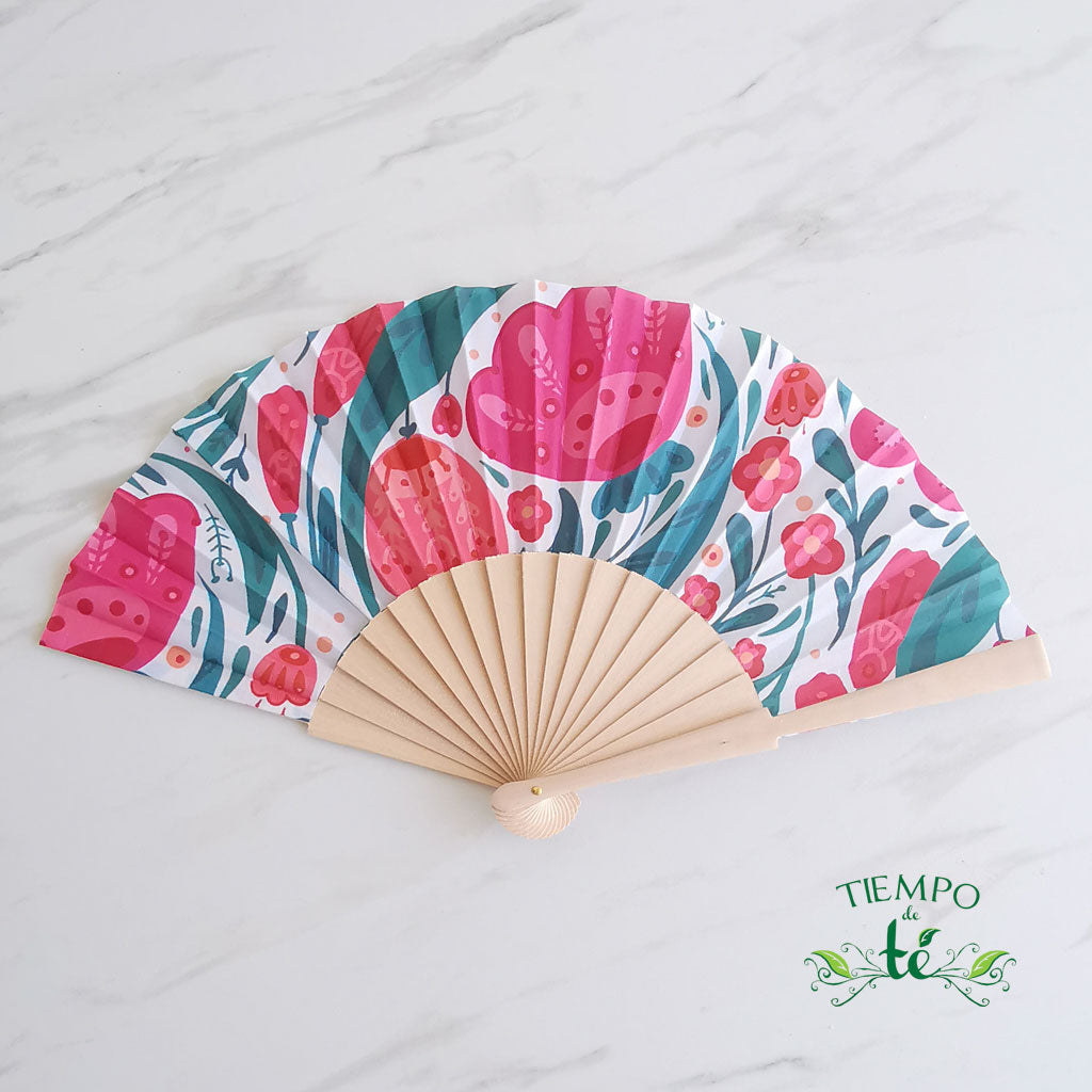 Abanico tela impreso de flores